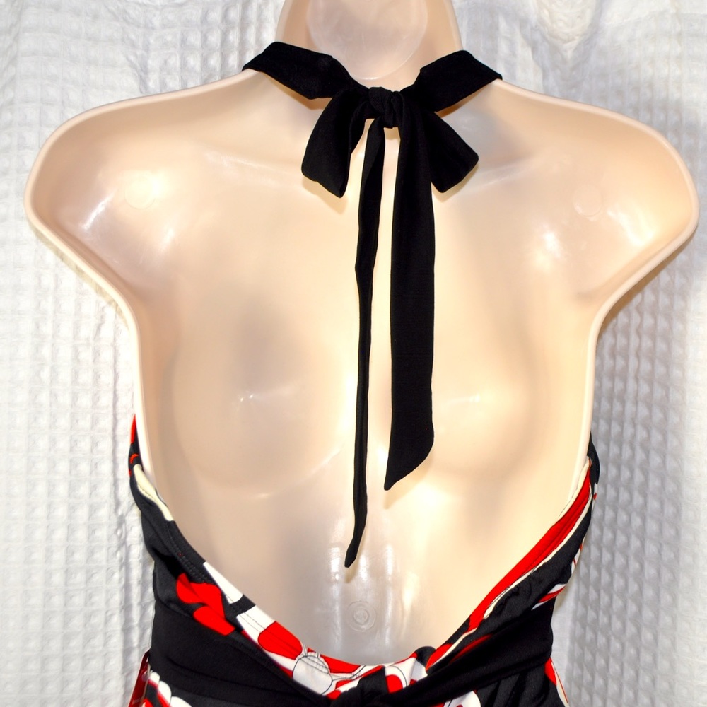 NWT Love Tease Bold Floral Black Red And White Halter Dress Women’s Size Large - Picture 7 of 8
